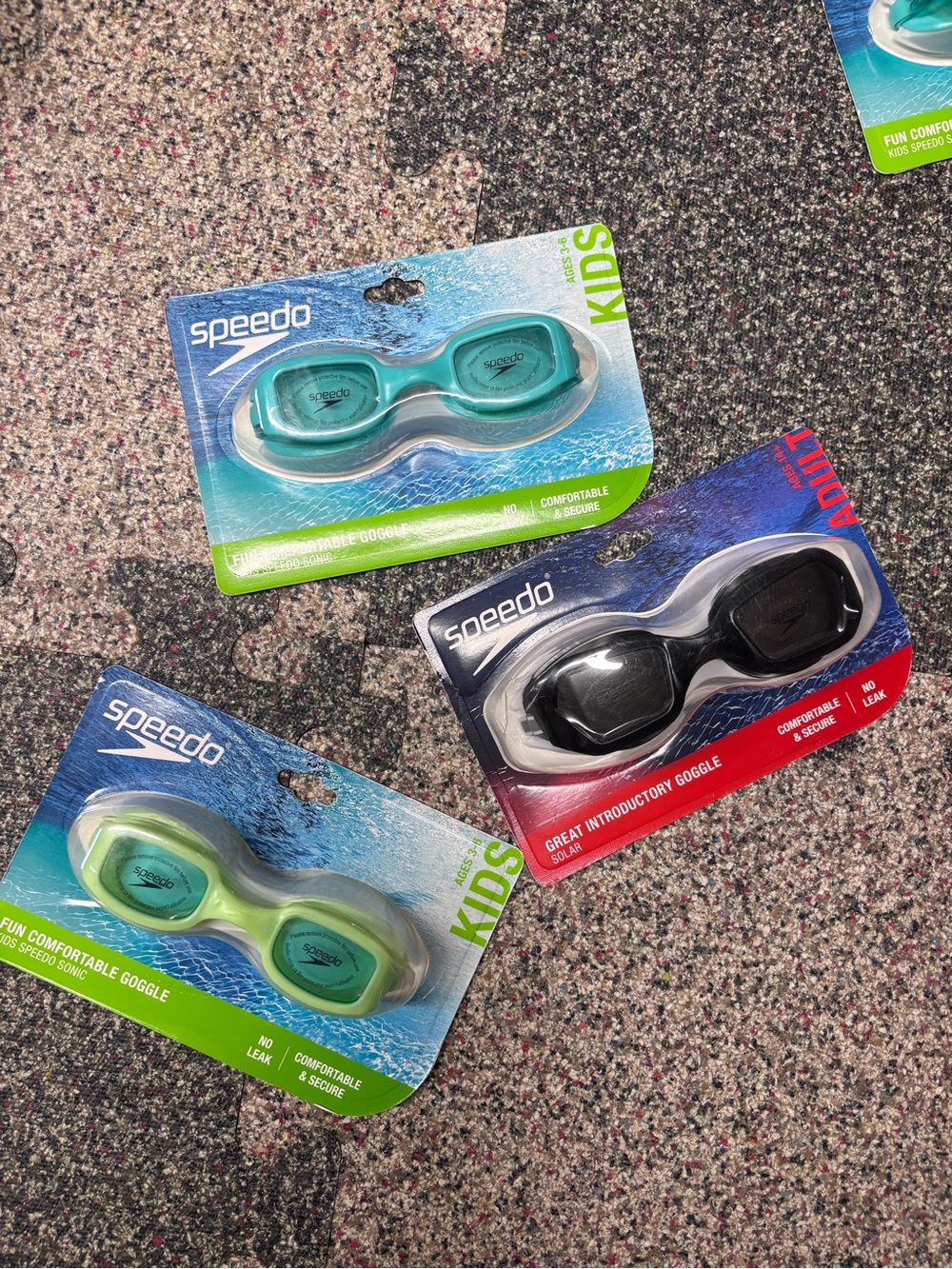 Speedo Kids/Adult Swim Goggles Bundle - Teal, Lime & Black (3 Pack)